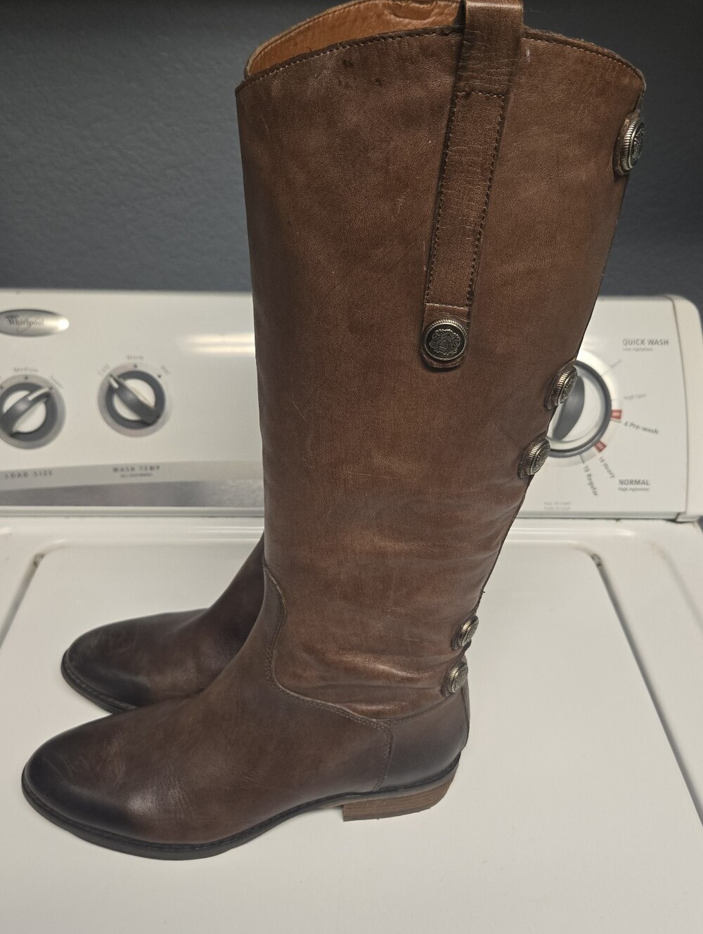 Arturo Chiang Tall Riding Leather Boots Brown Zip Up With Buttons Women's 7.5